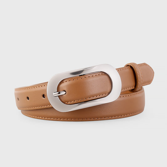 Ilussa Silver Buckle Leather Belt — Caramel
