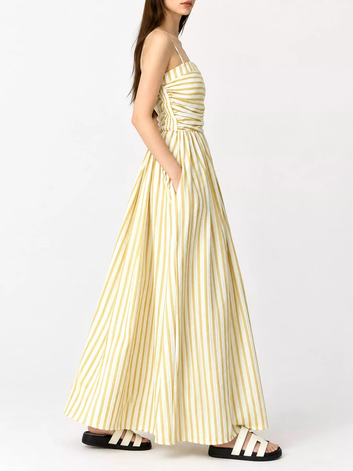 Striped Spaghetti-Strap A-Line Maxi Dress