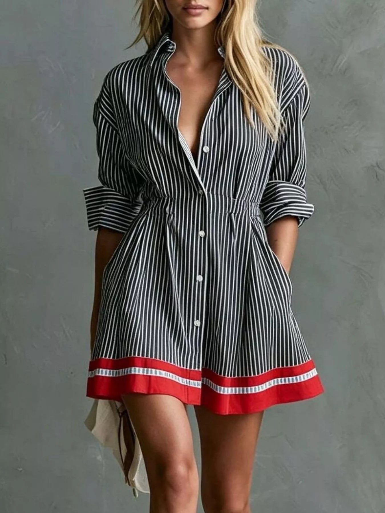 Striped Button-Down Shirt Dress