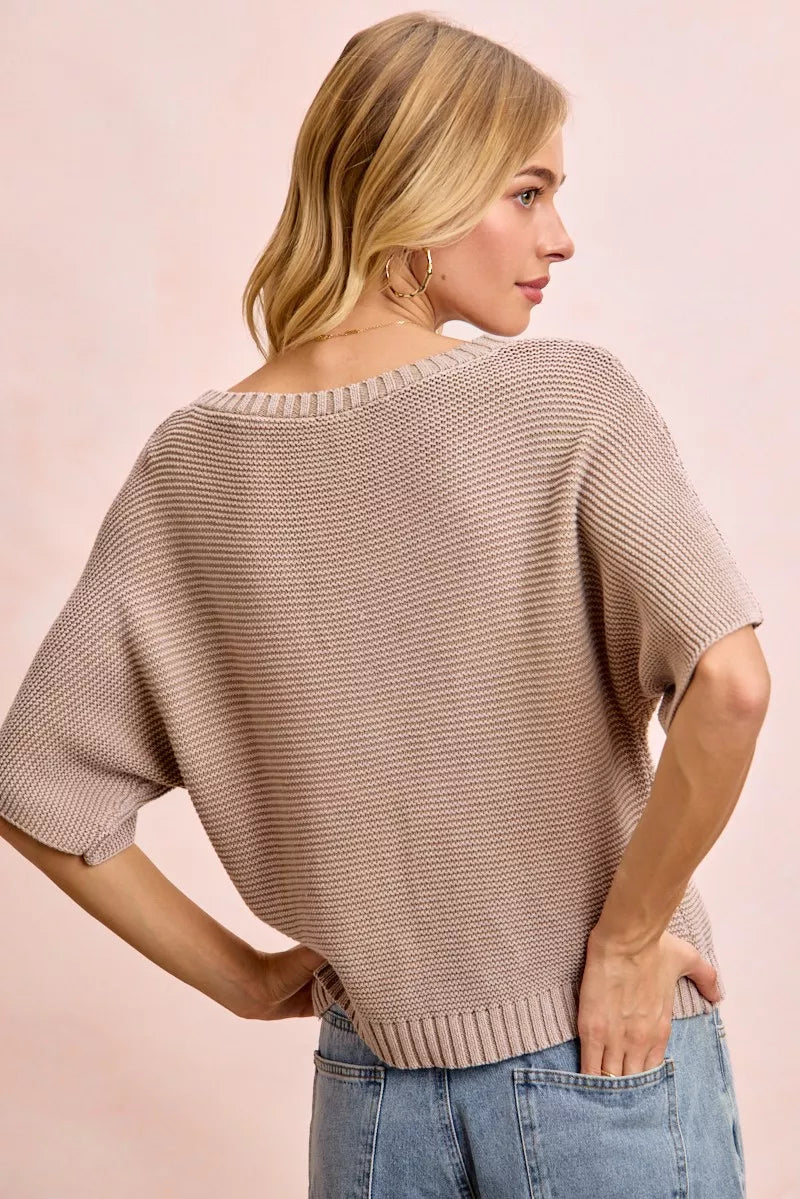 Short Dolman Sleeve Knit Top in Washed Mocha by BiBi