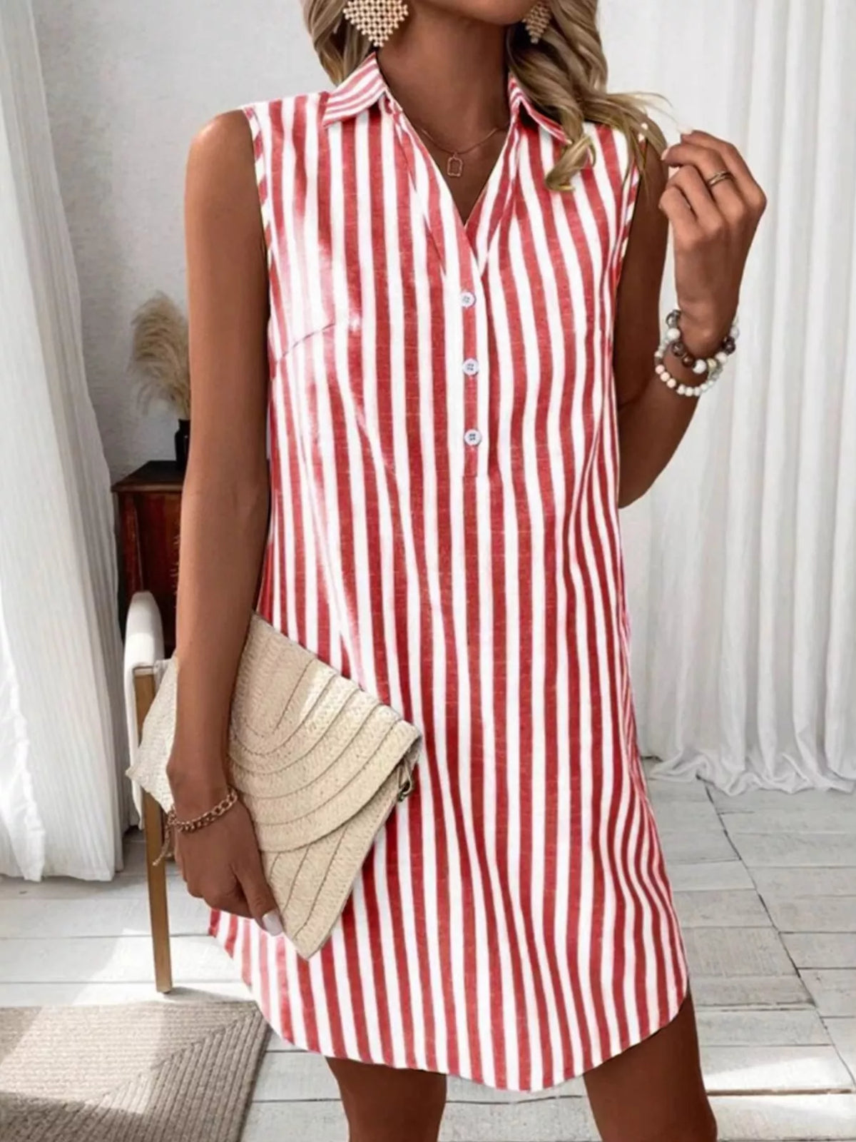 Striped Button-Front Shirt Dress