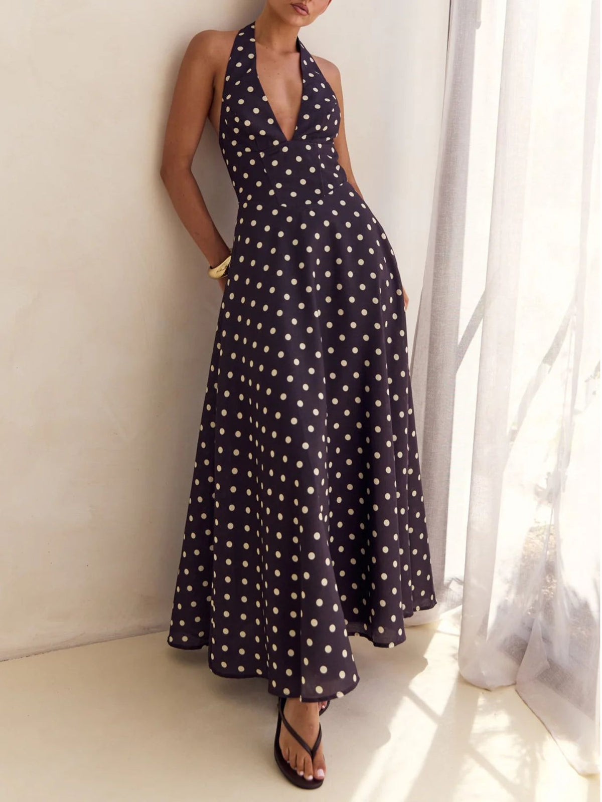 Floral Print Lace-Up Halter Maxi Dress