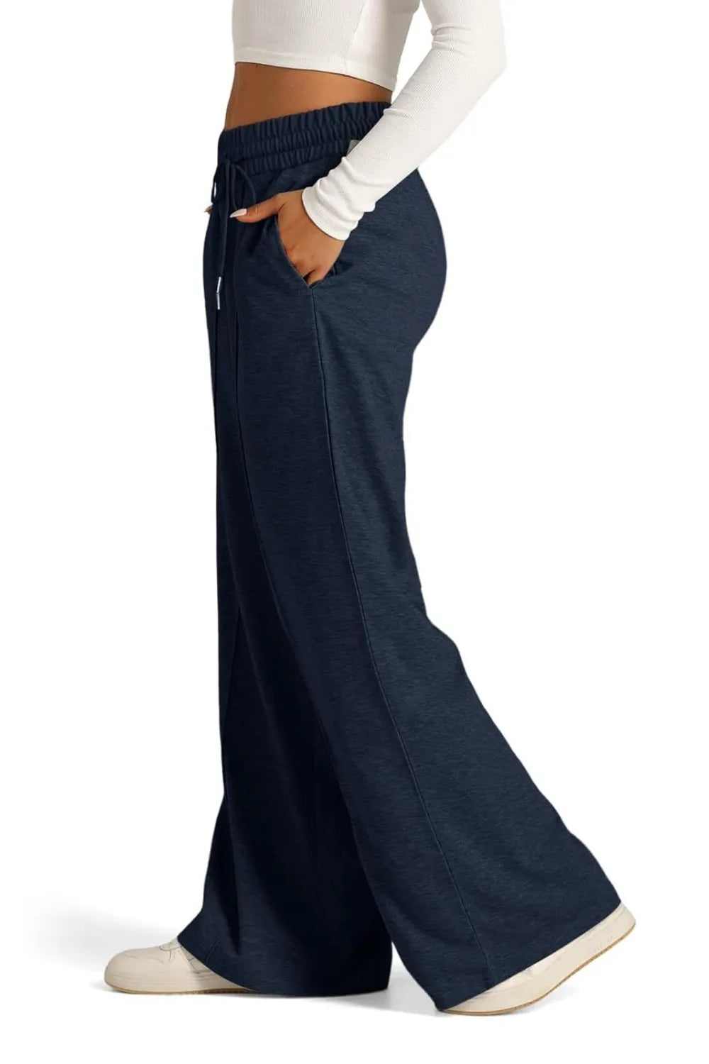 Drawstring Wide Leg Pants with Pockets