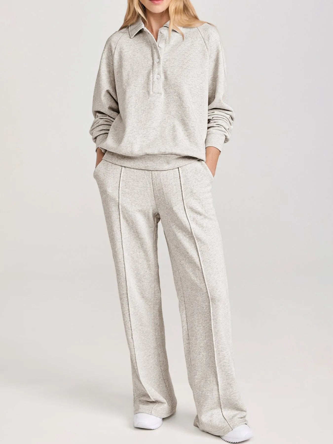 Collared Sweatshirt and High-Waist Pants Active Set