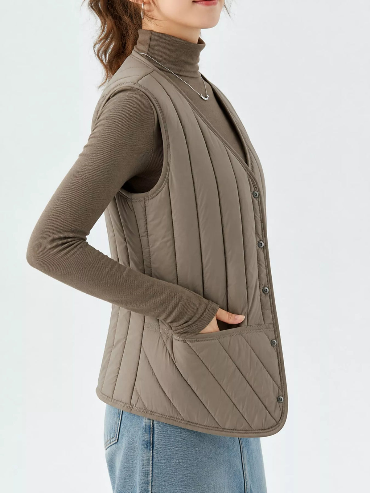 Quilted Button-Up Vest Coat