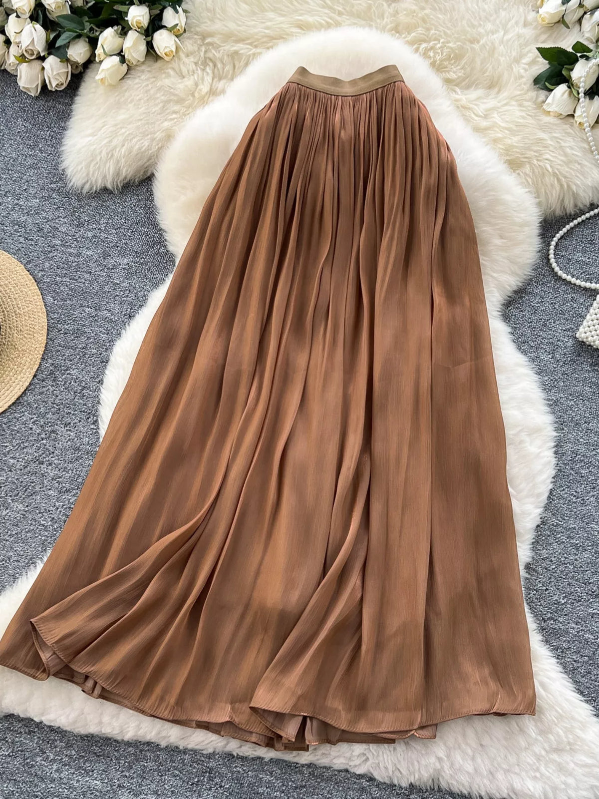 Pleated High-Waist Maxi Skirt