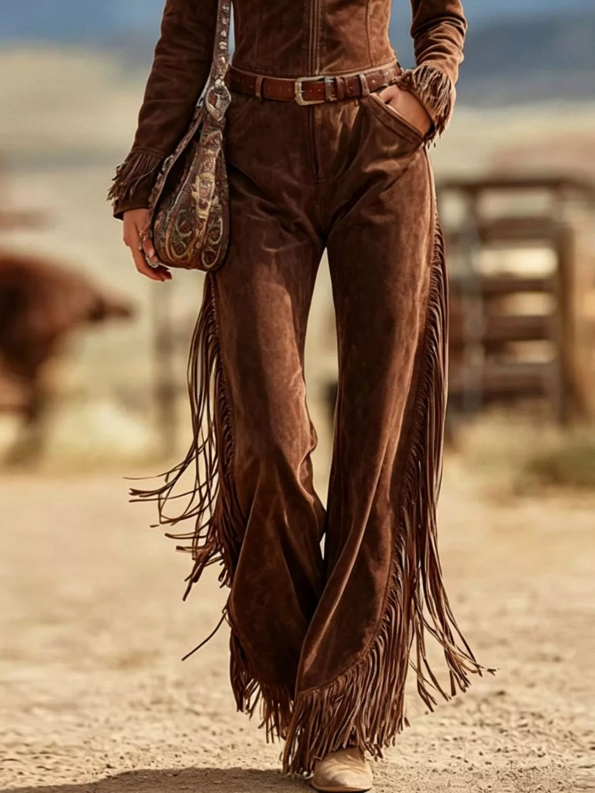 Western Fringe Jumpsuit with Zipper Front