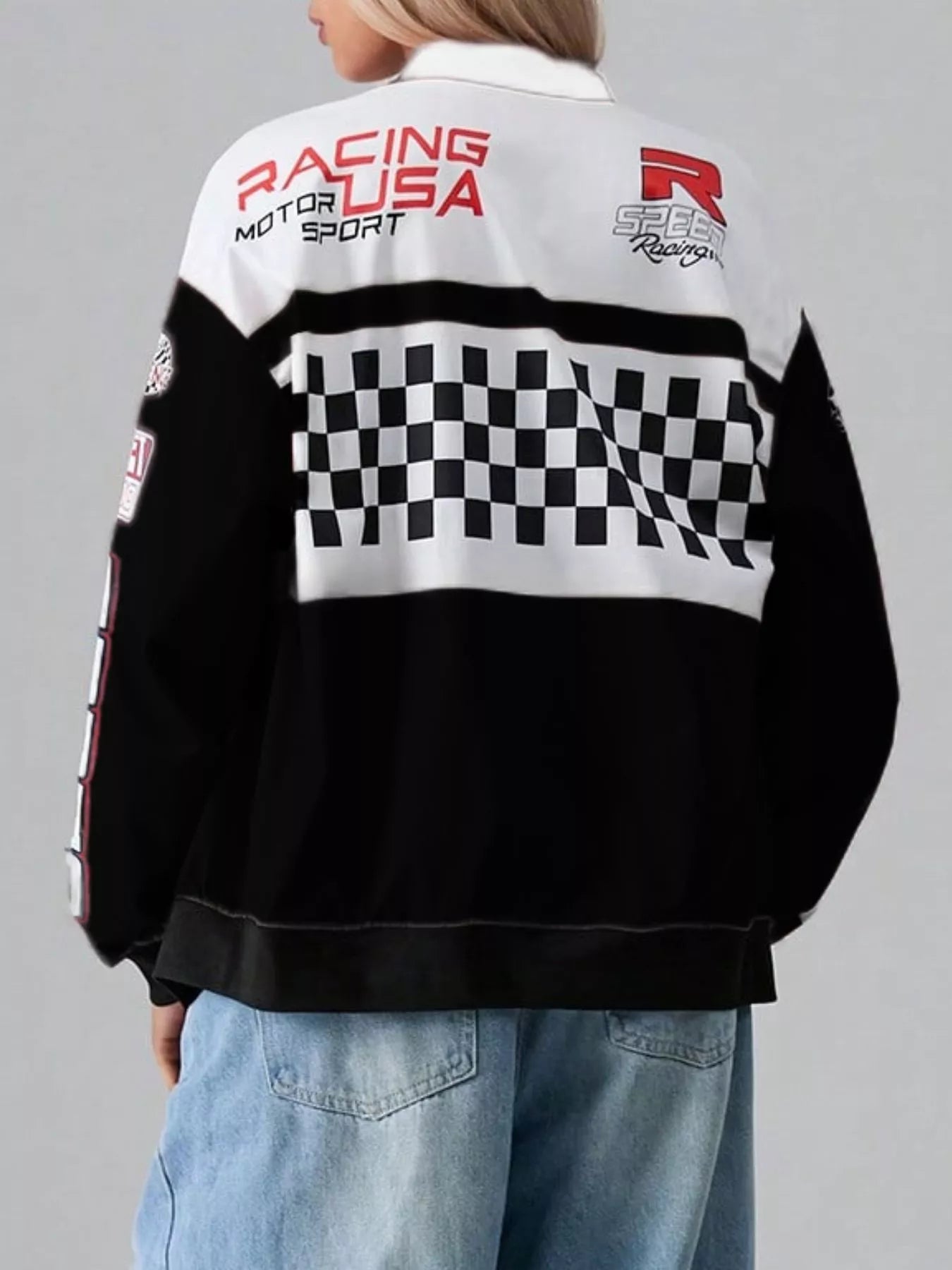 Dropped Shoulder Zip-Up Jacket in Black