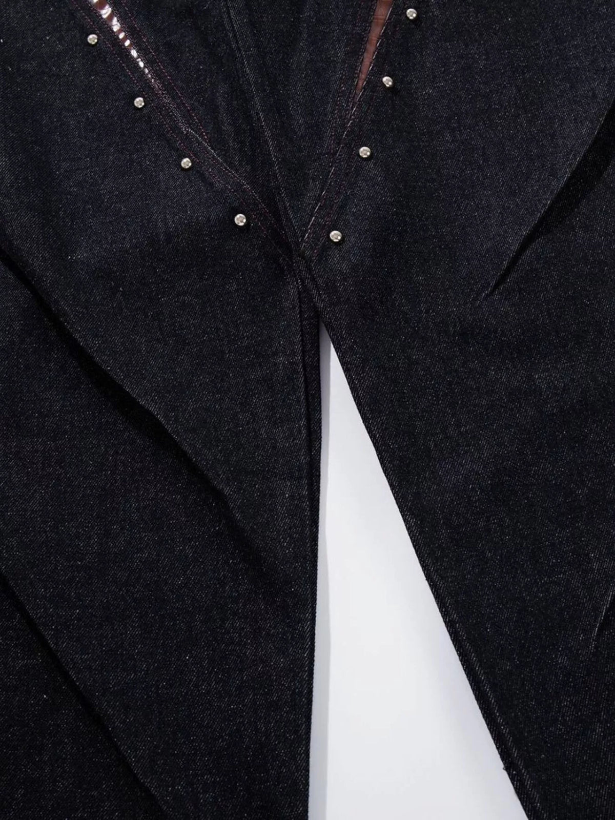 Faux Leather Paneled Button Fly Jeans in Black by TrendMaster