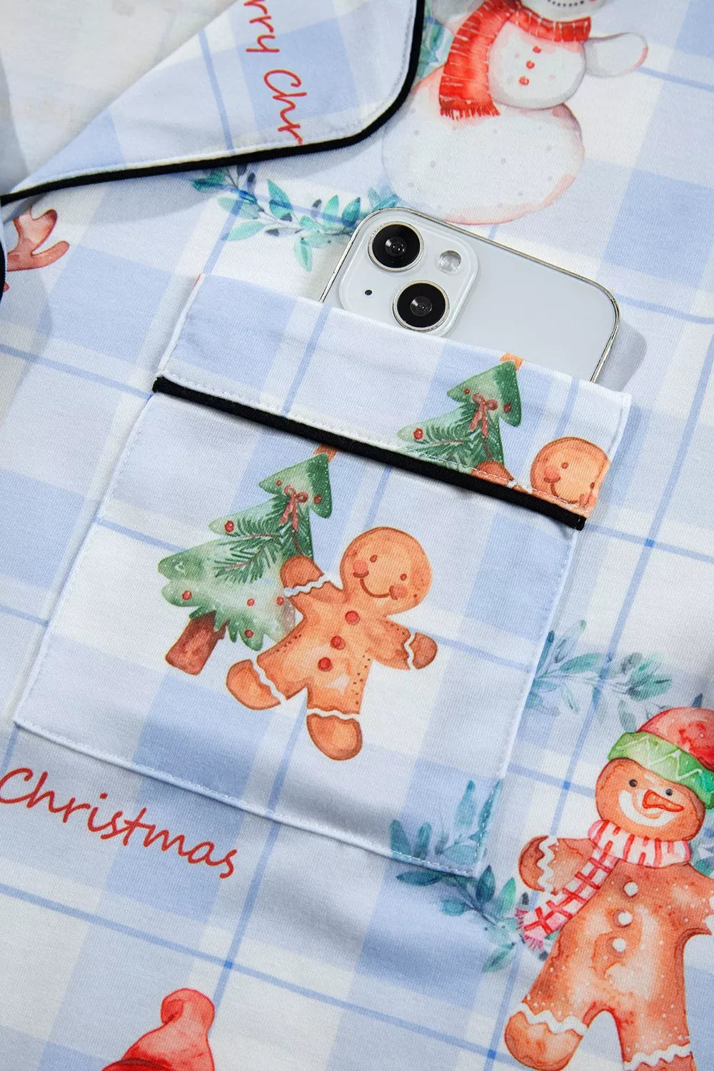 Plaid Christmas Pajama Set in Light Blue