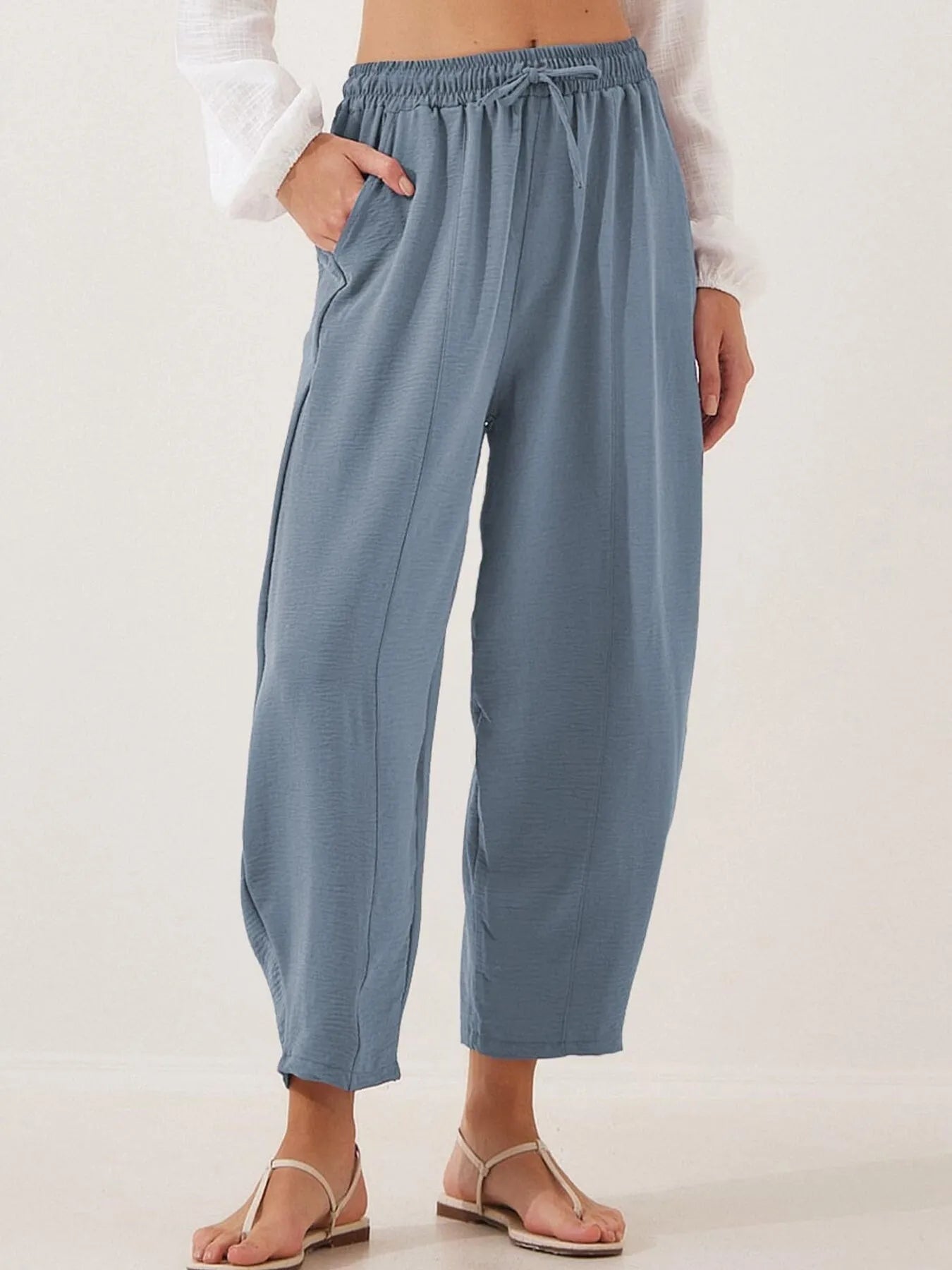 Drawstring Wide Leg Cropped Pants
