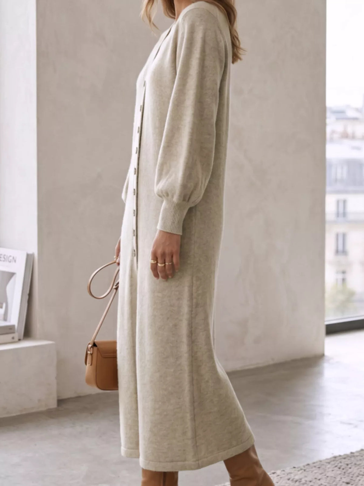Button Front Long Sleeve Sweater Dress
