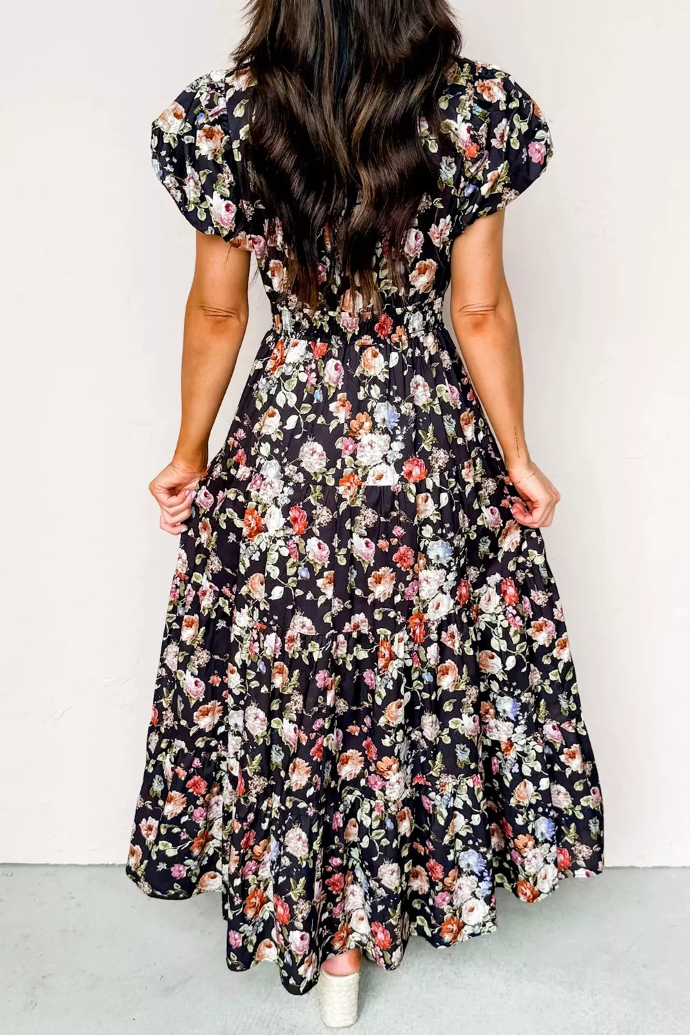 Floral Print Tiered Smocked-Waist Maxi Dress
