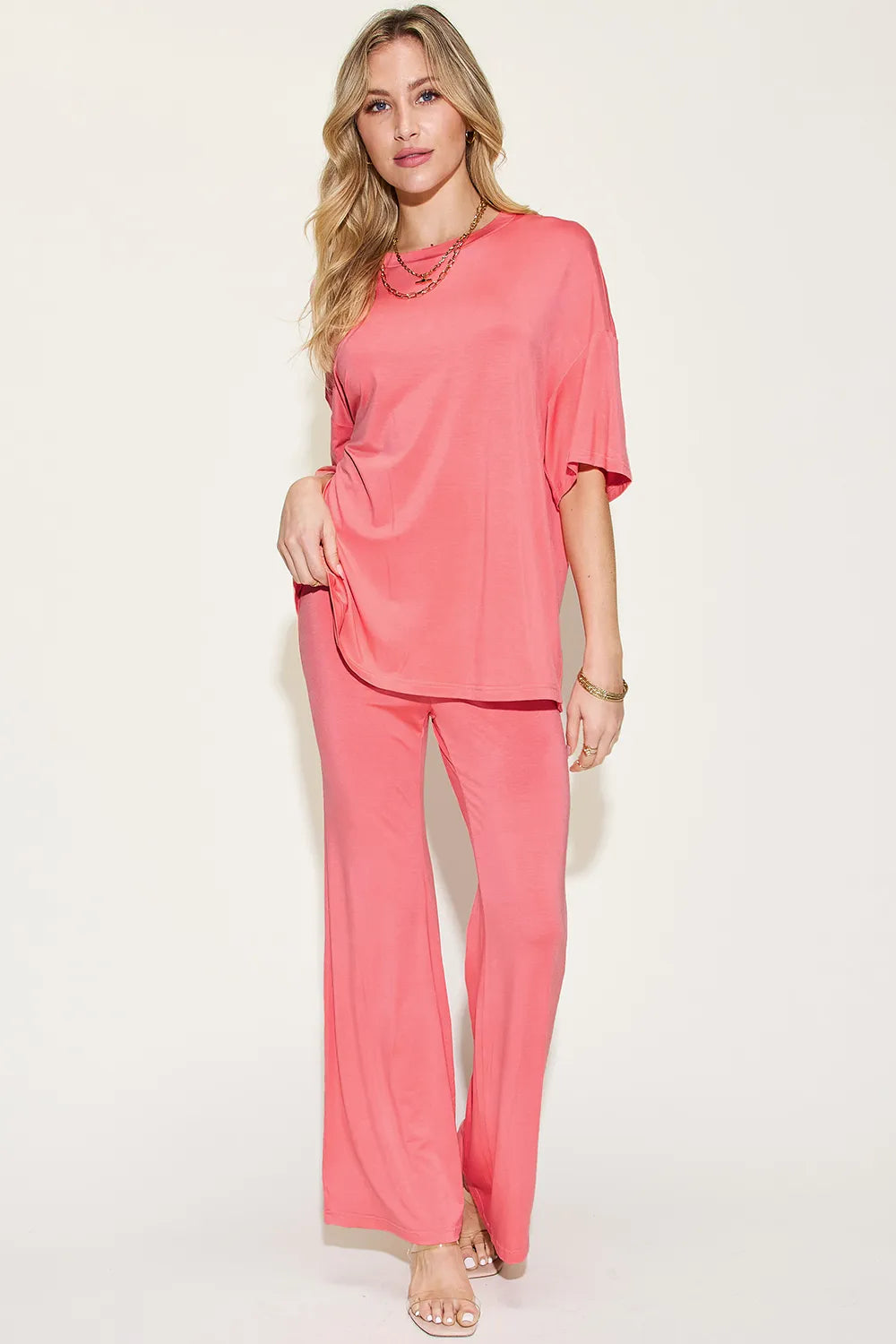 Basic Bae Bamboo T-Shirt and Flare Pants Set