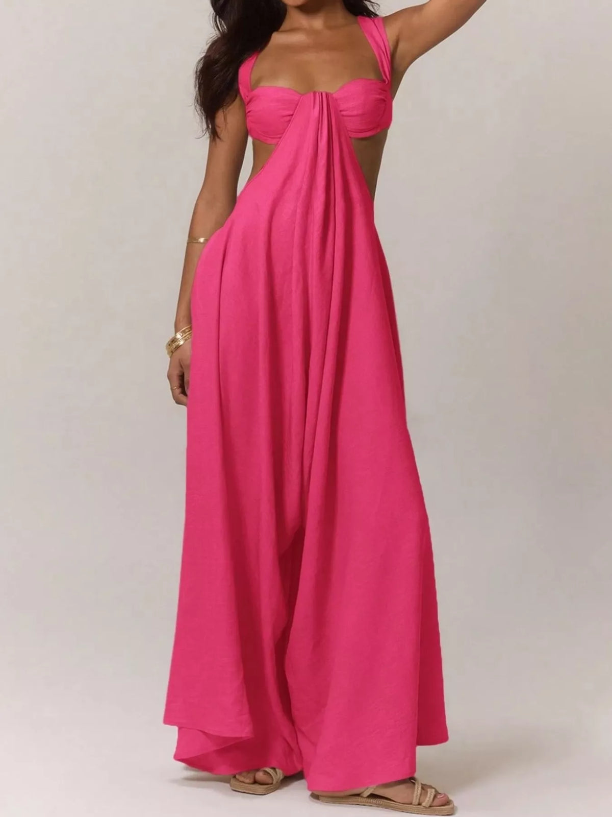 Backless Wide-Leg Jumpsuit with Cutout Detail