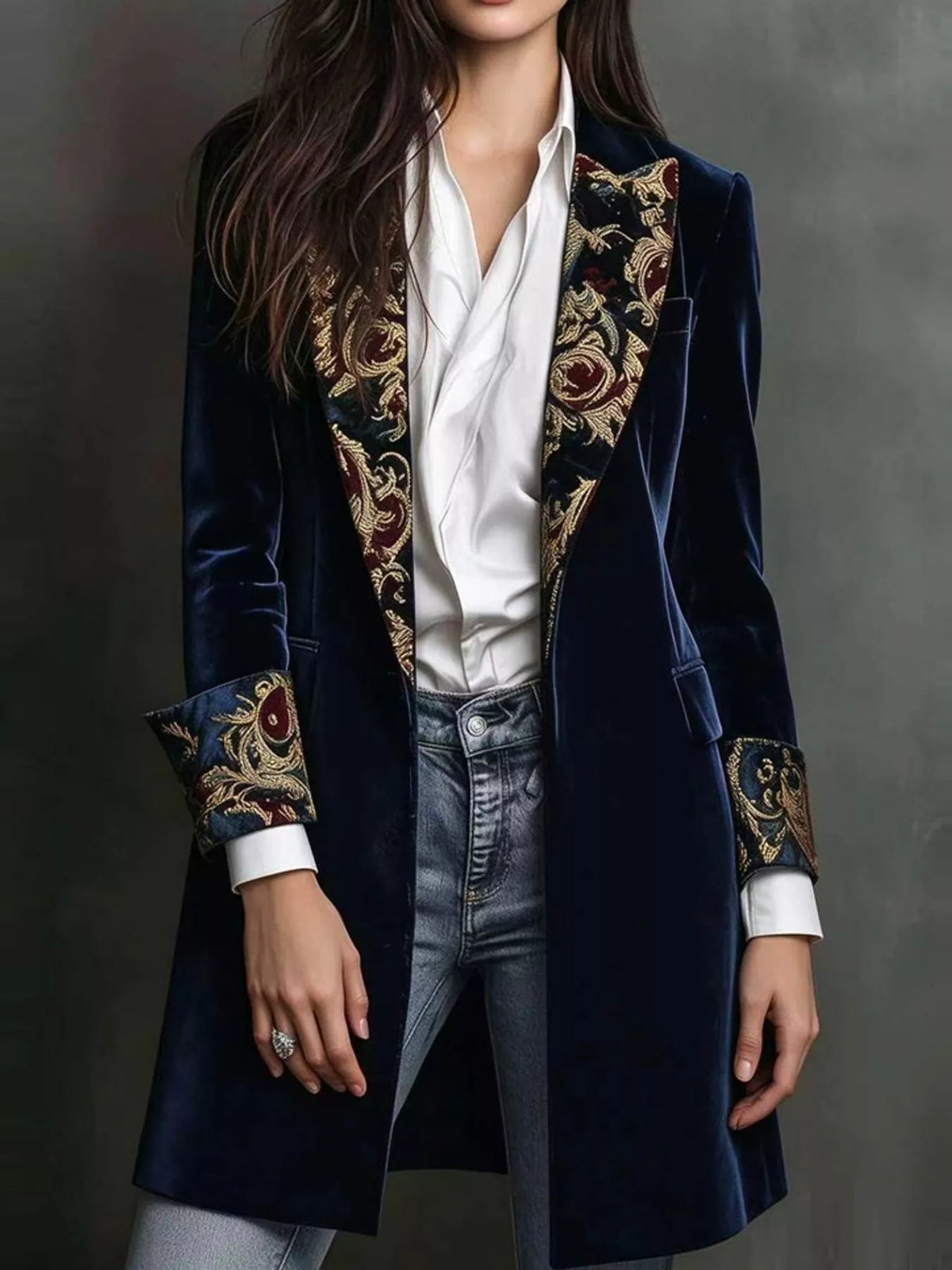 Floral Lapel Velvet Blazer
