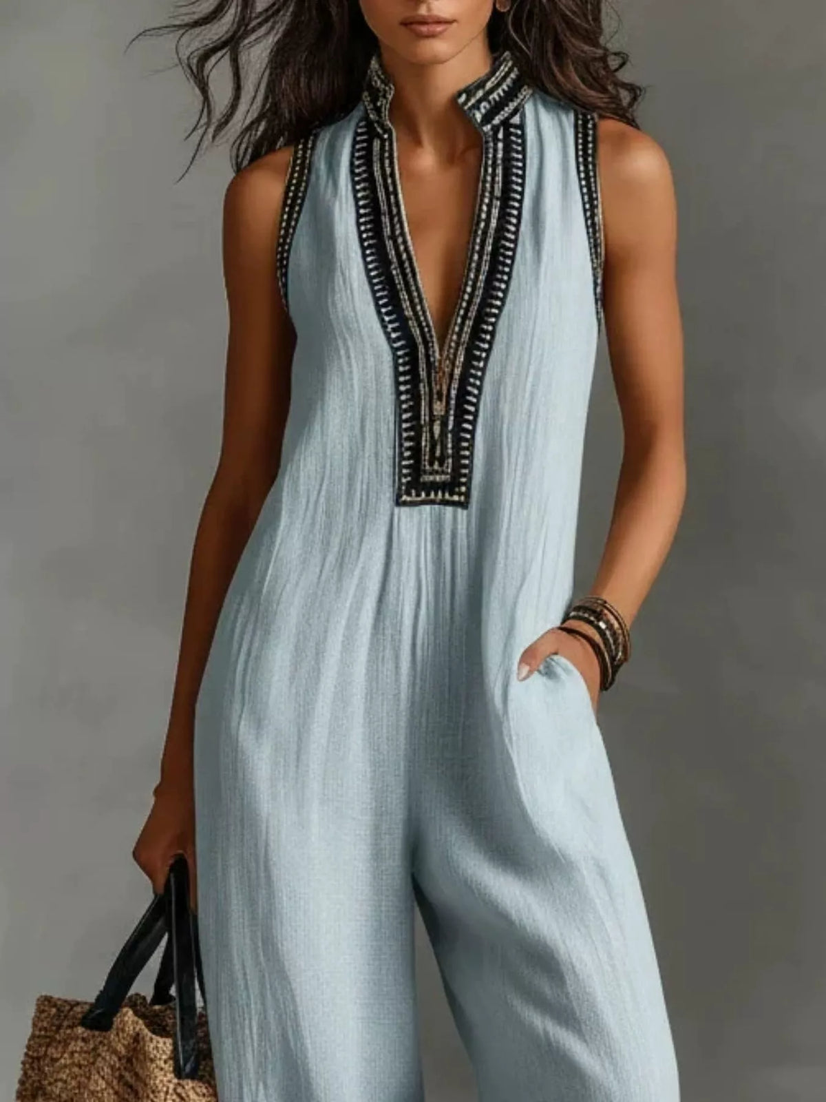 Sleeveless Wide-Leg Jumpsuit, Plus Size