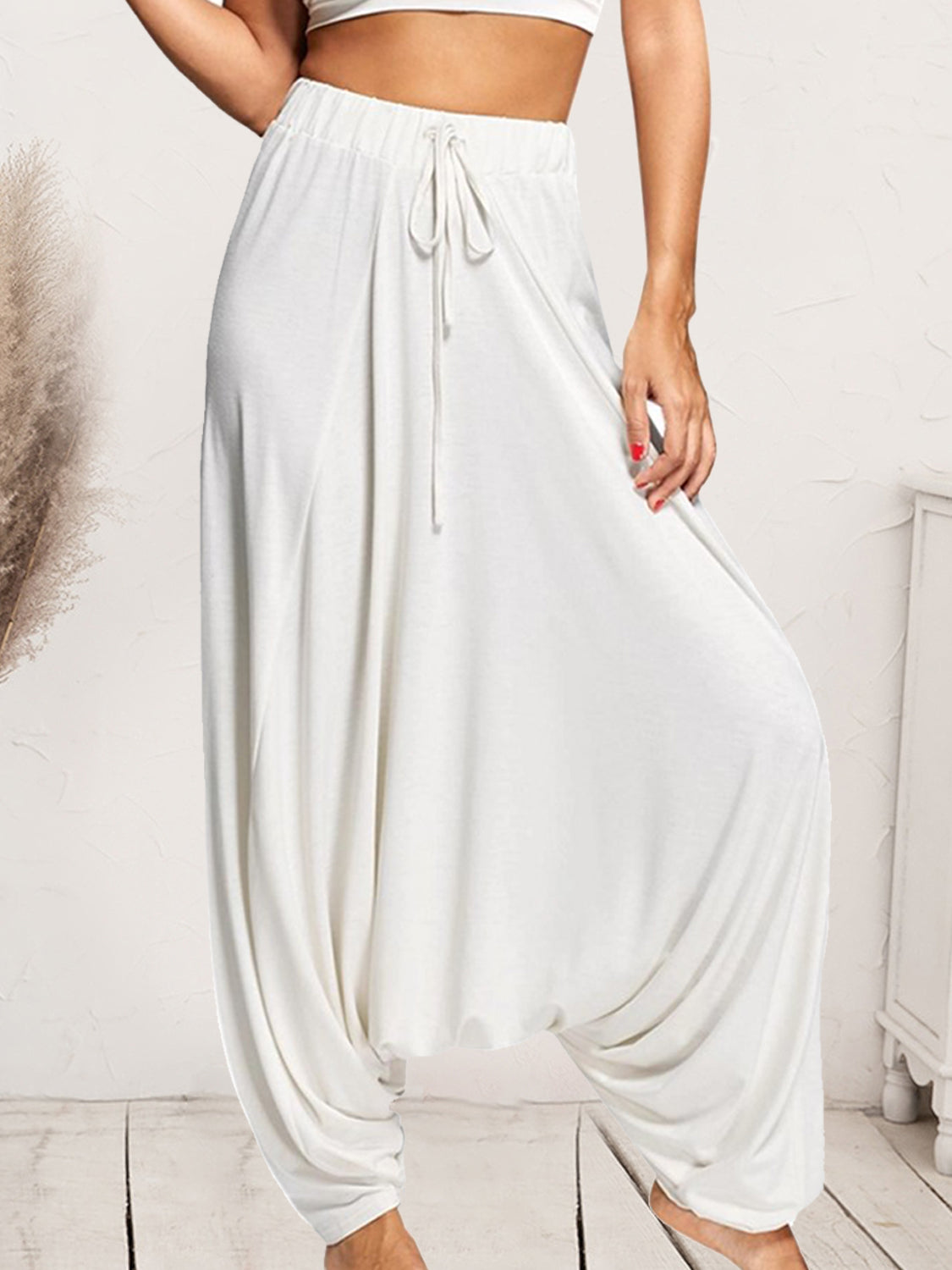 Tied Mid-Waist Long Harem Pants