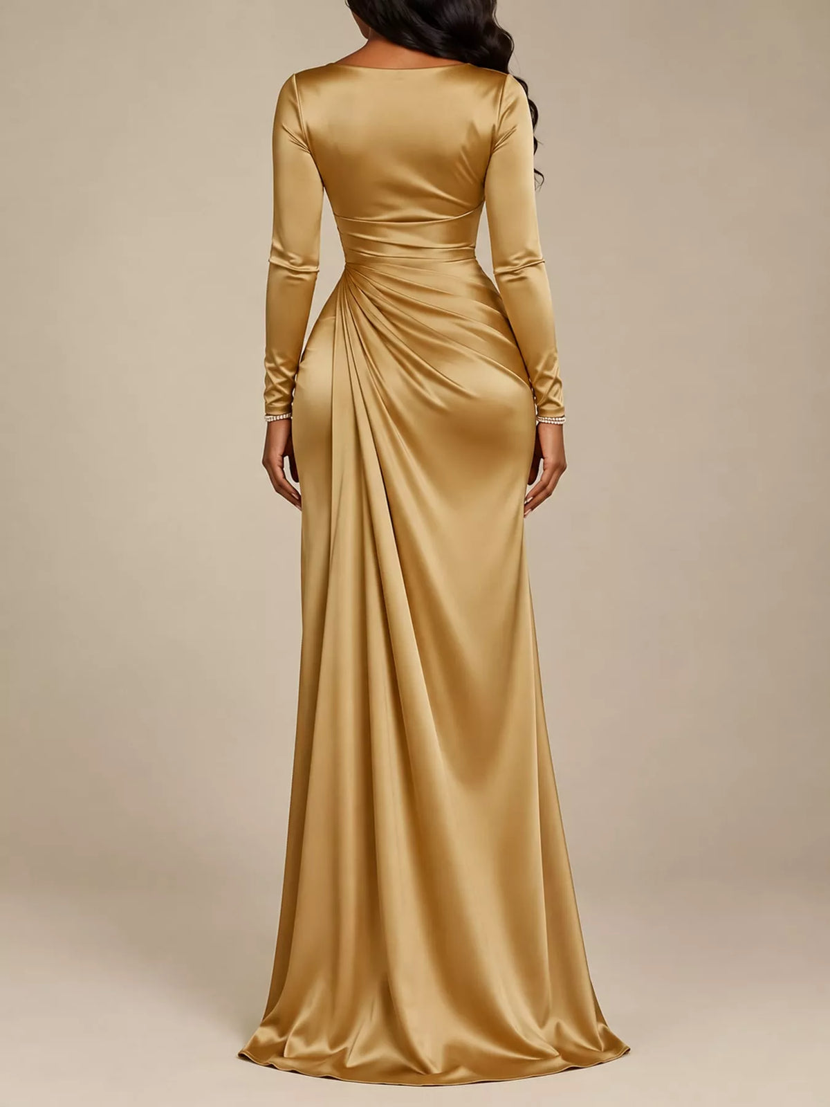 Satin Cowl Neck High Slit Evening Maxi Dress in Black
