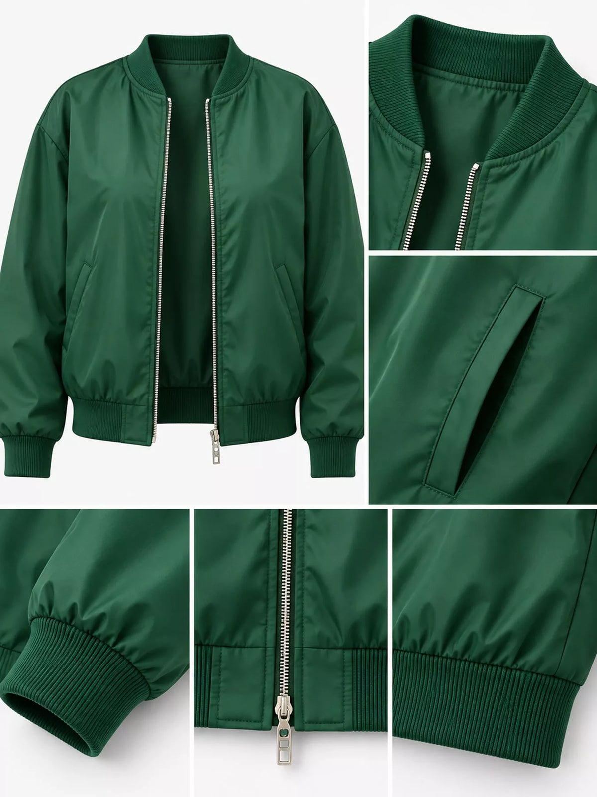 Ribbed Zip-Up Bomber Jacket