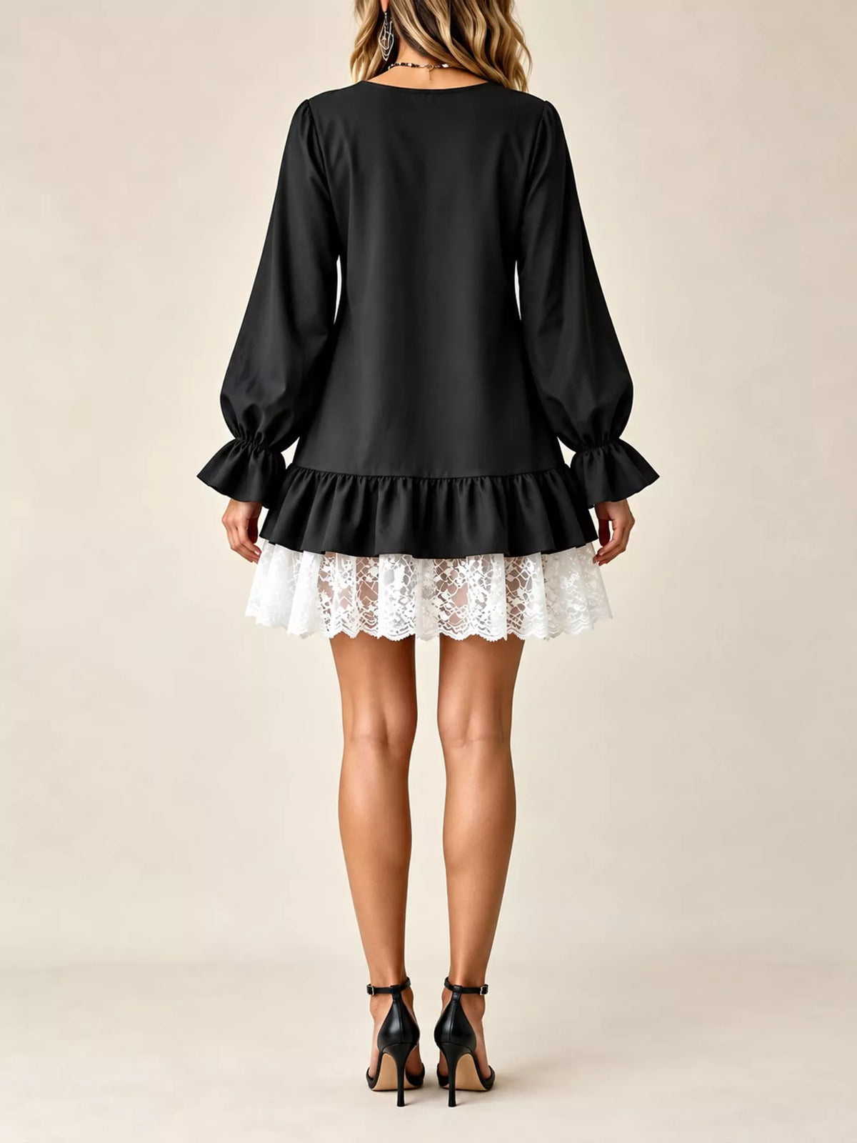 Lace Hem Flounce Sleeve Dress
