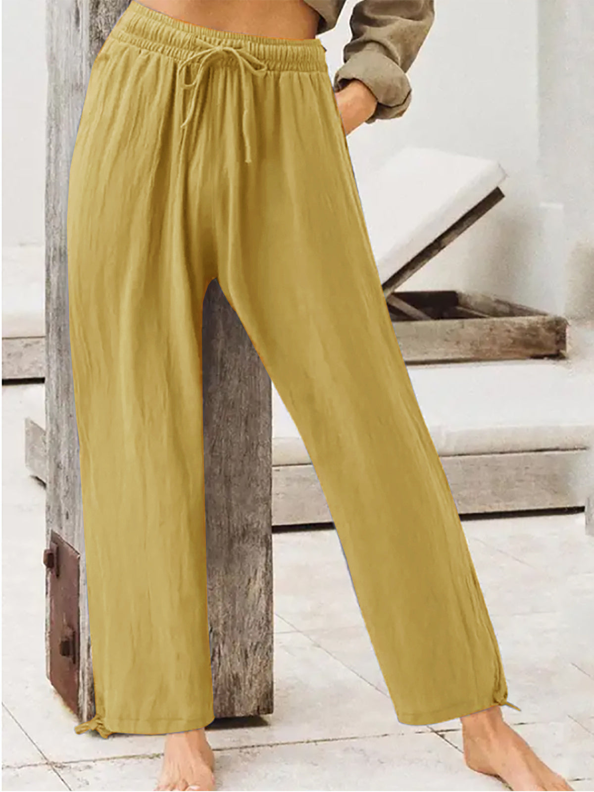 Casual Drawstring Wide Leg Pants