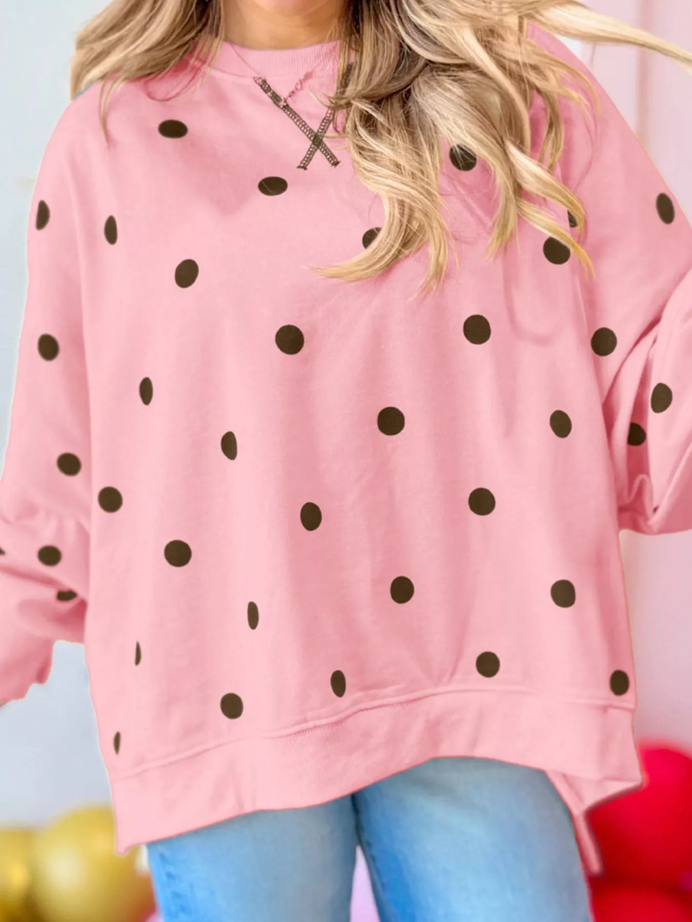 Side Slit Polka Dot Sweatshirt