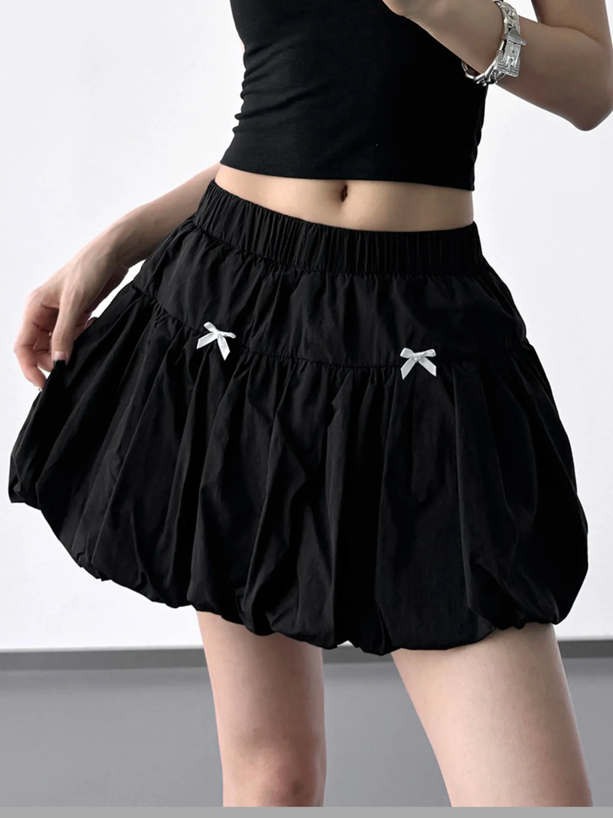 Bubble Hem Mini Skirt in Gray