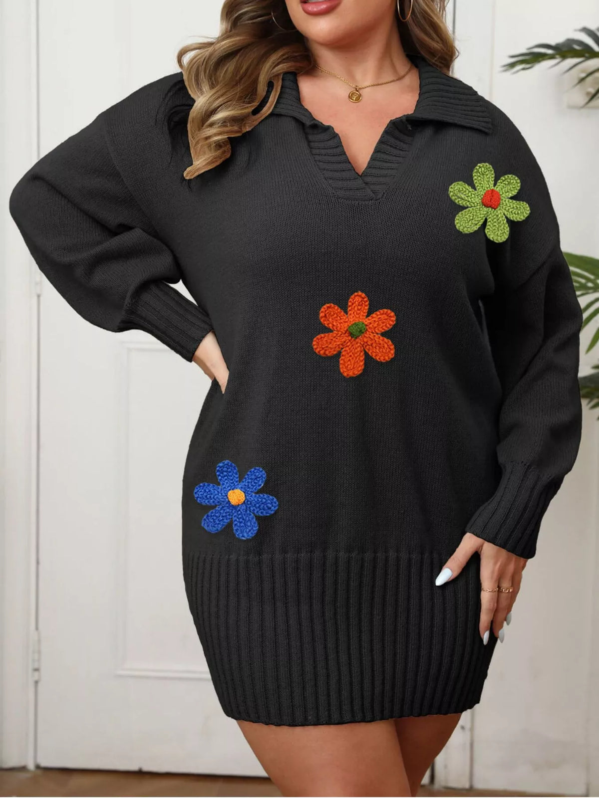 Floral Applique Sweater Dress