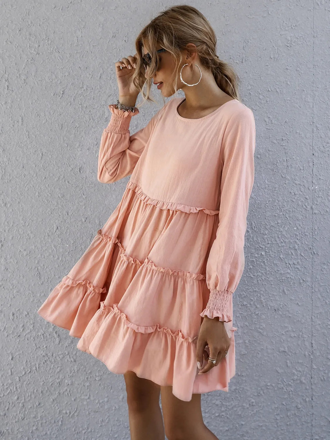 Frill Tiered Long-Sleeve Mini Dress