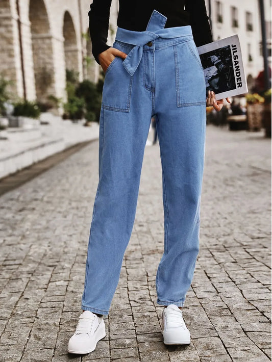 Tied Straight Jeans in Light Wash