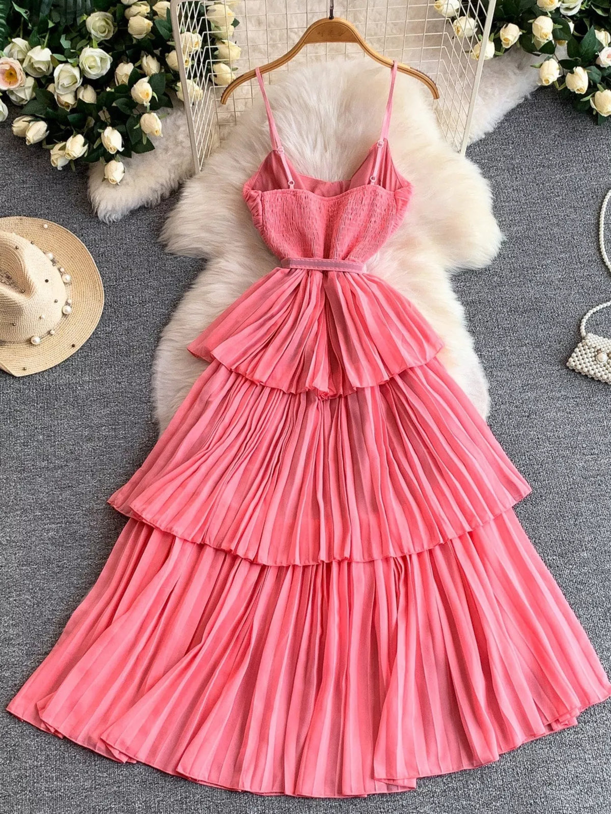 Pleated Layered Midi Dress