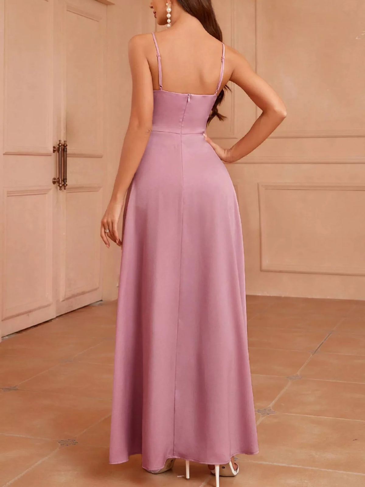 Slit Spaghetti Strap Maxi Dress by Elegant Elements