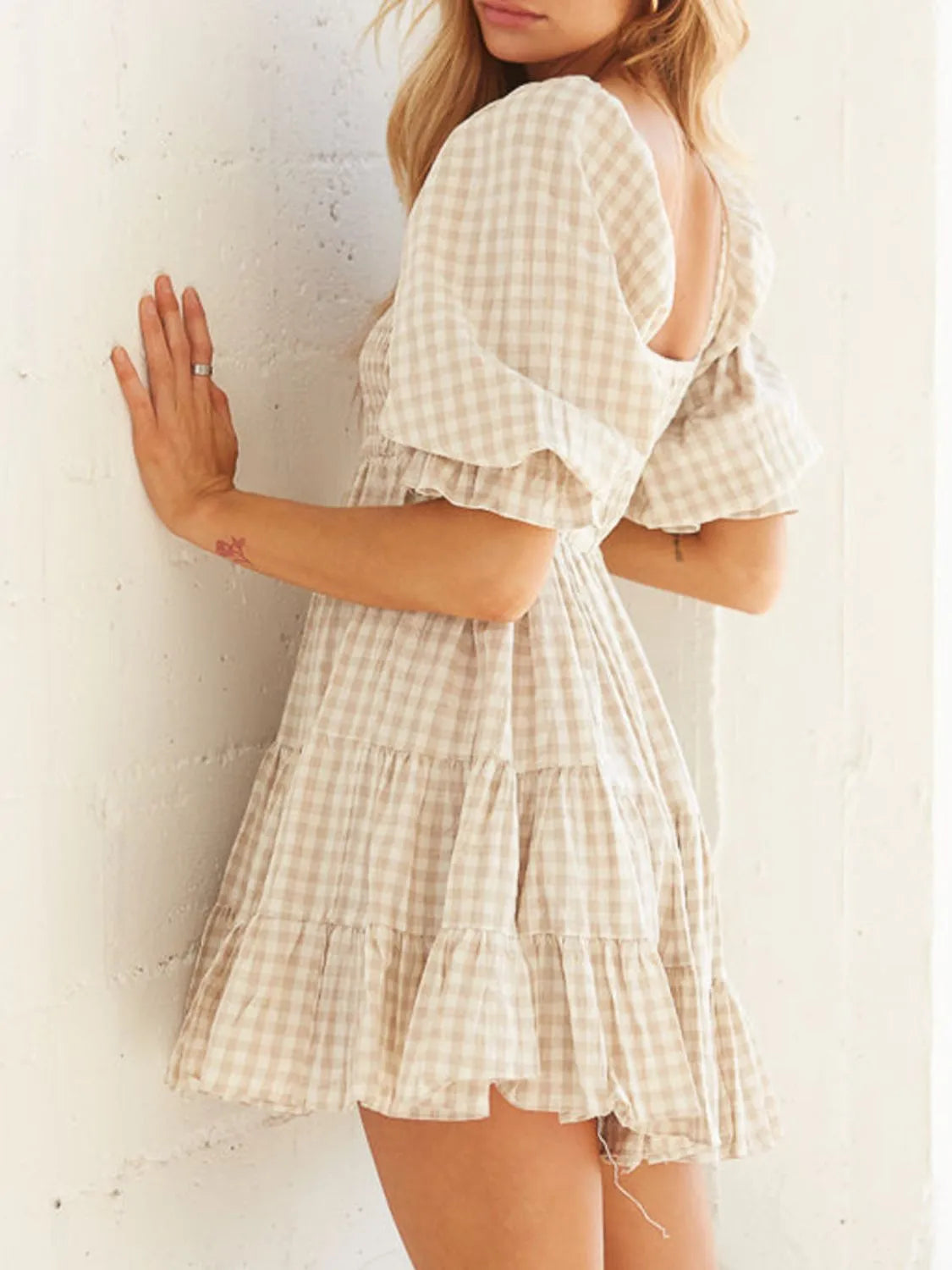 Ruffled Hem Plaid Mini Dress