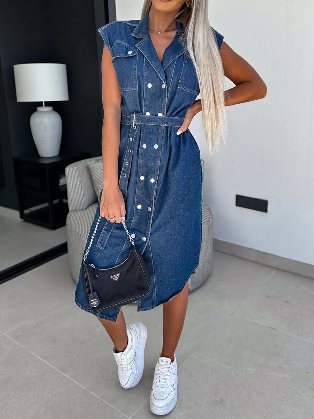 Collared Cap Sleeve Denim Dress by Y.Y@Denim