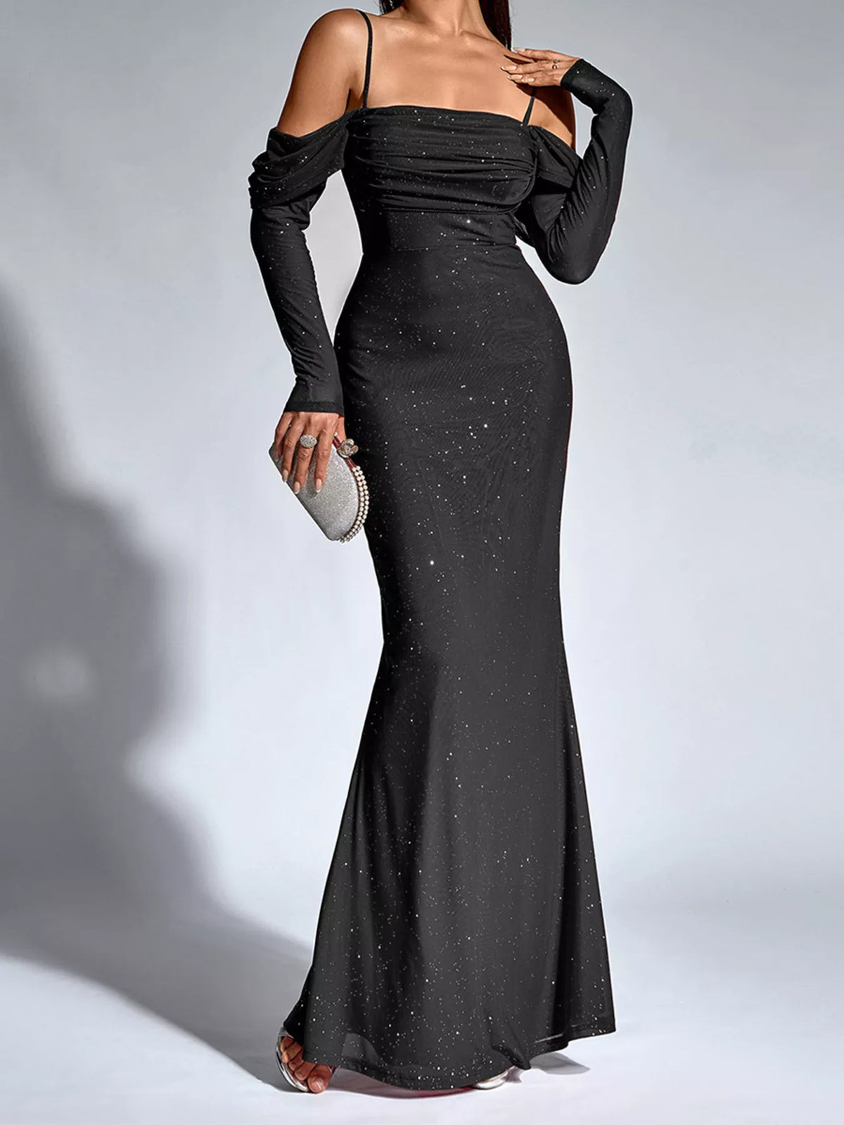 Long-Sleeve Glitter Mermaid Maxi Dress
