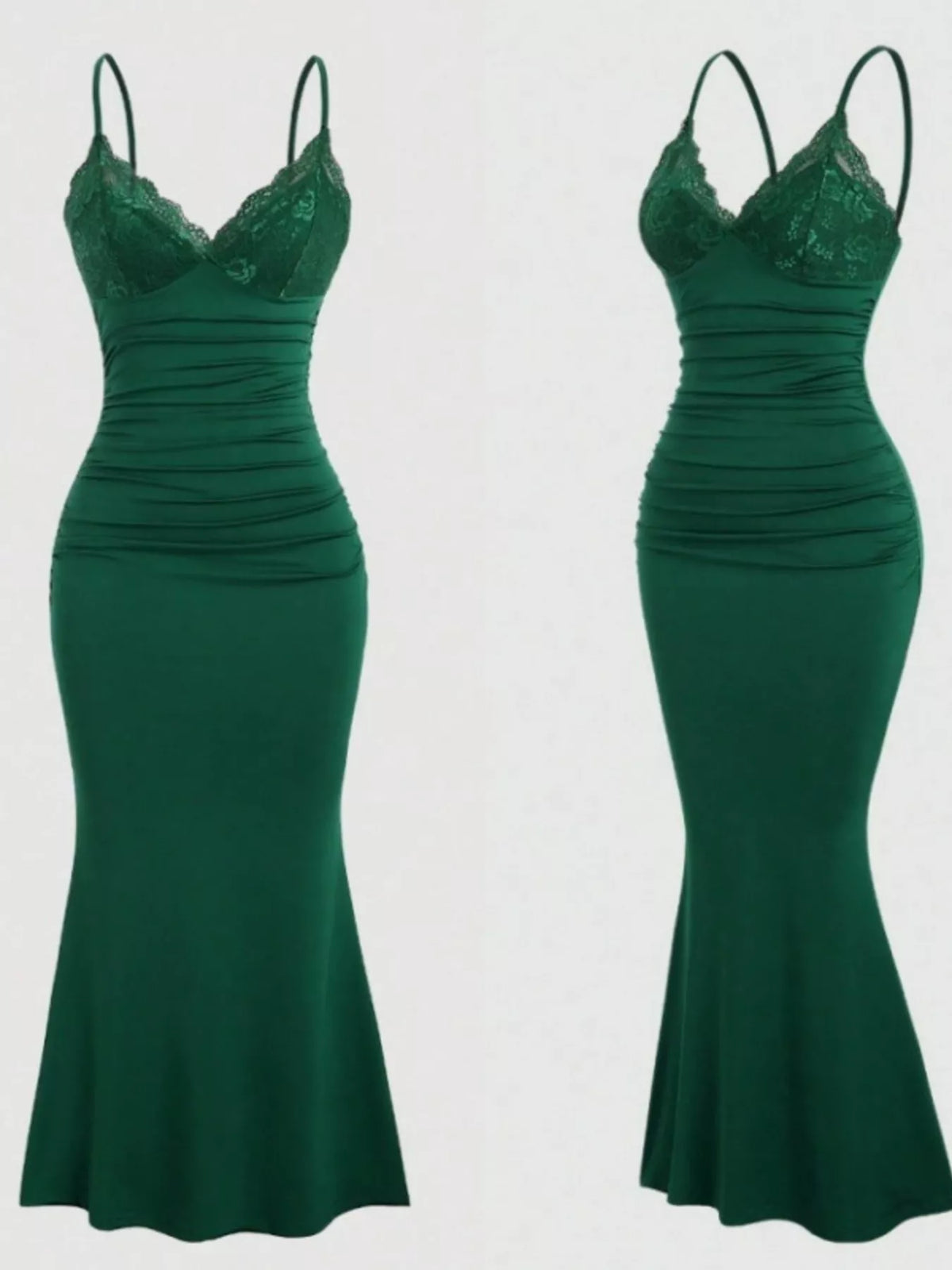 Lace Trim Ruched Mermaid Dress by Elegant Elements