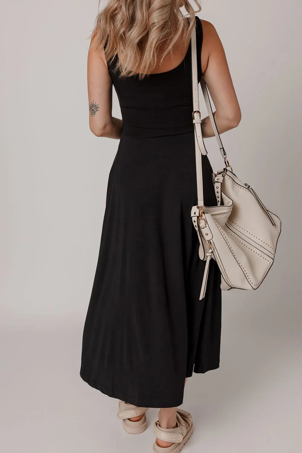 Scoop Neck Wide Strap Dress with Side Slit
