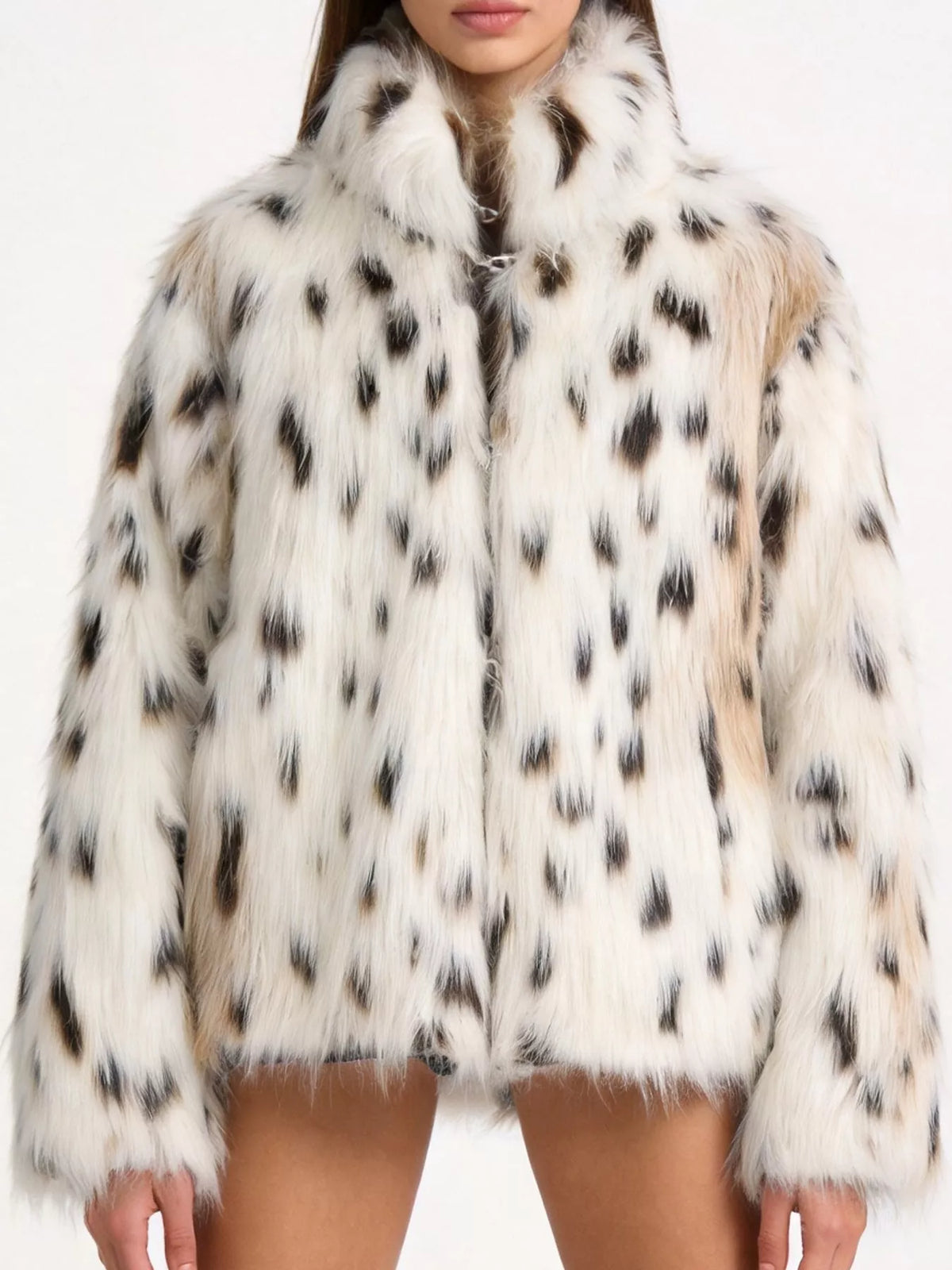 Faux Fur Leopard Turtleneck Jacket in As Pictured