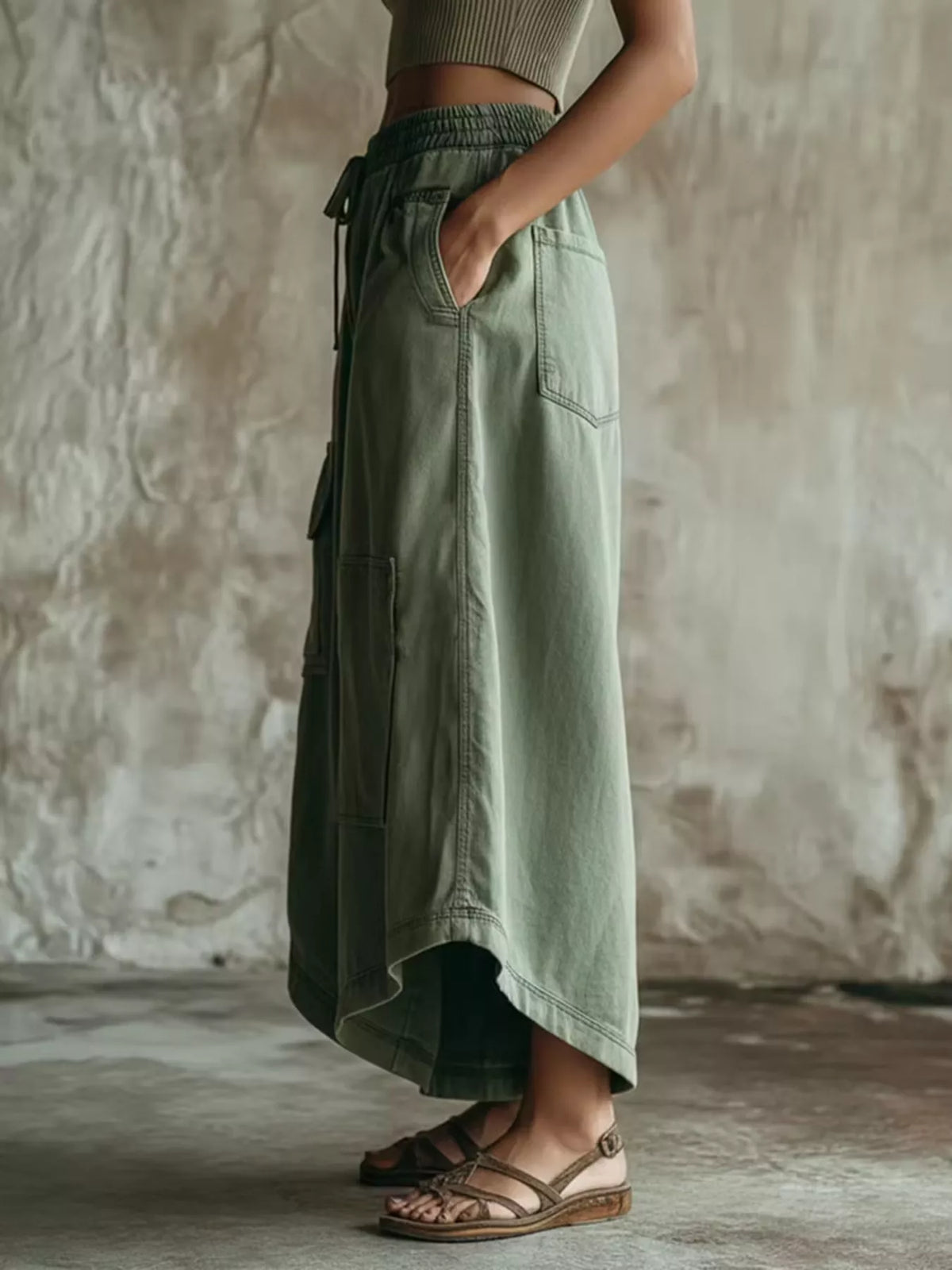 High-Waisted Wide-Leg Cropped Cargo Pants