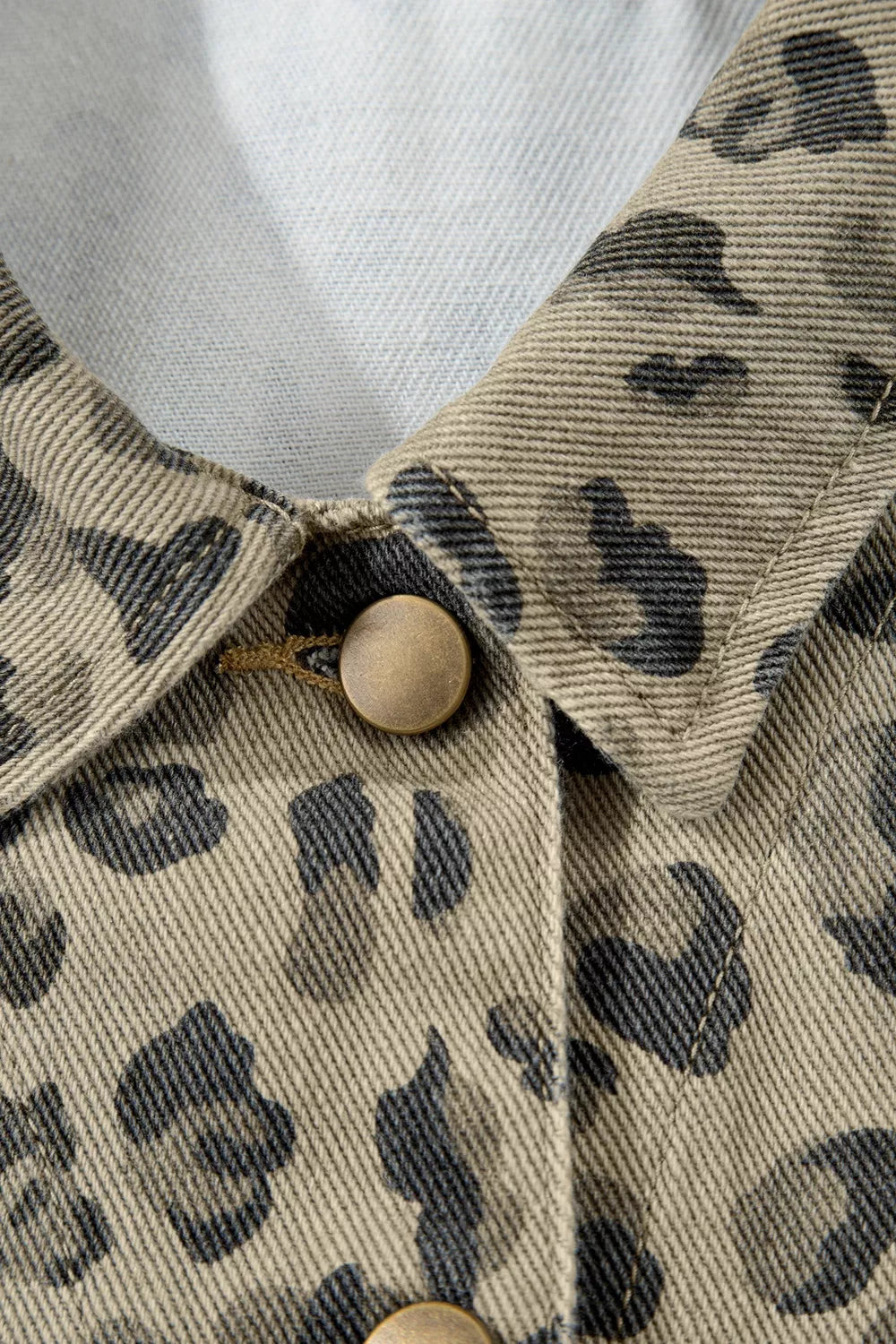 Leopard Print Button-Down Denim Jacket