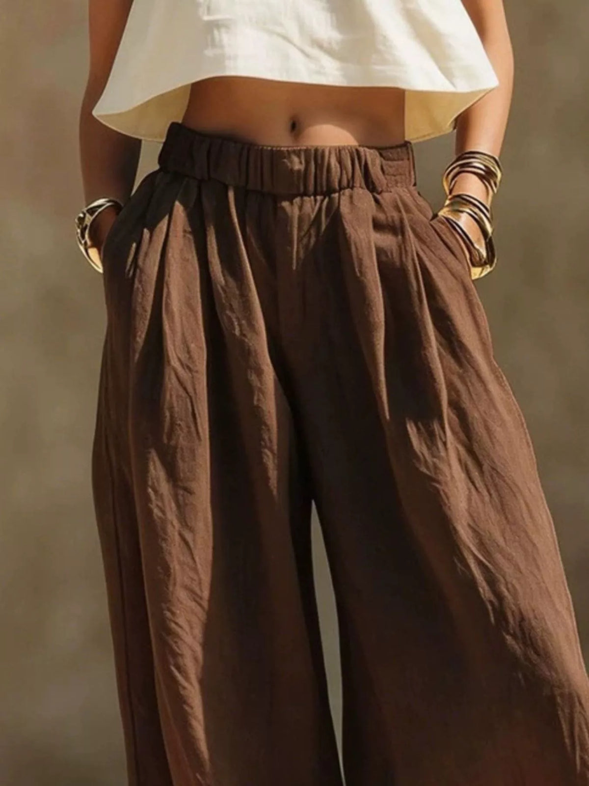 Elastic Waist Wide-Leg Plus Size Pants