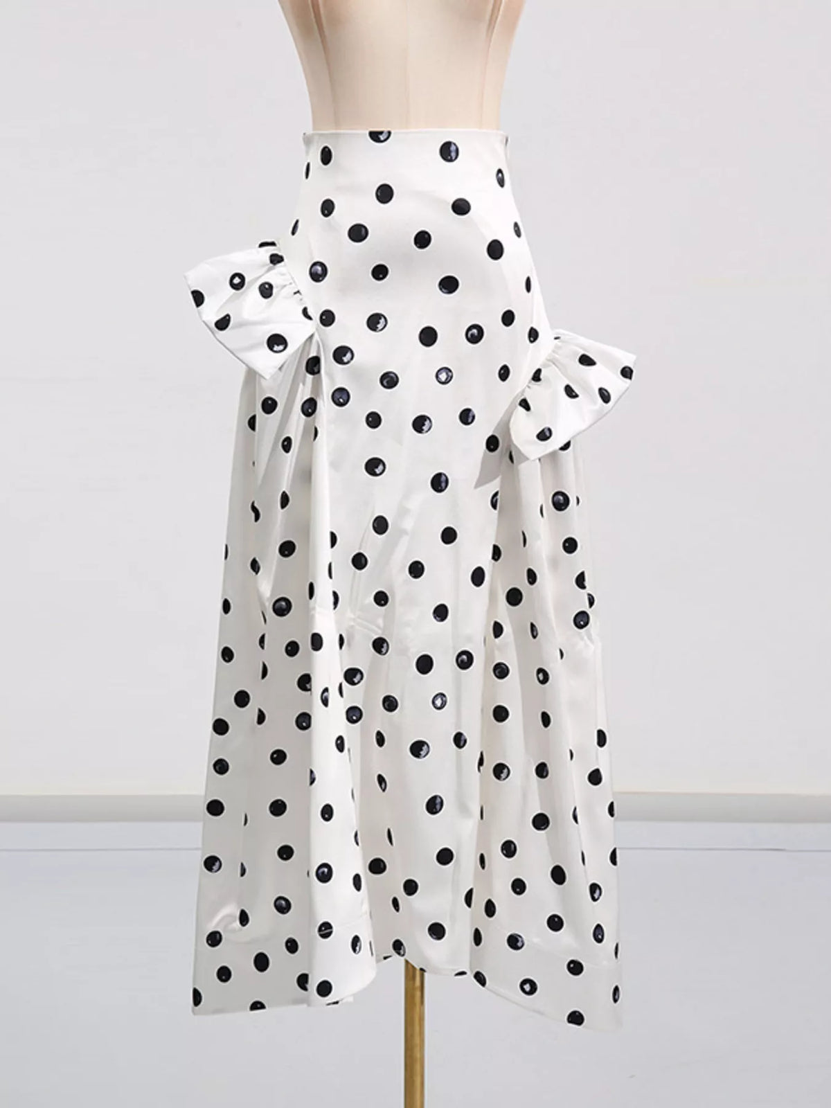 Polka Dot Ruffle Skirt in Beige
