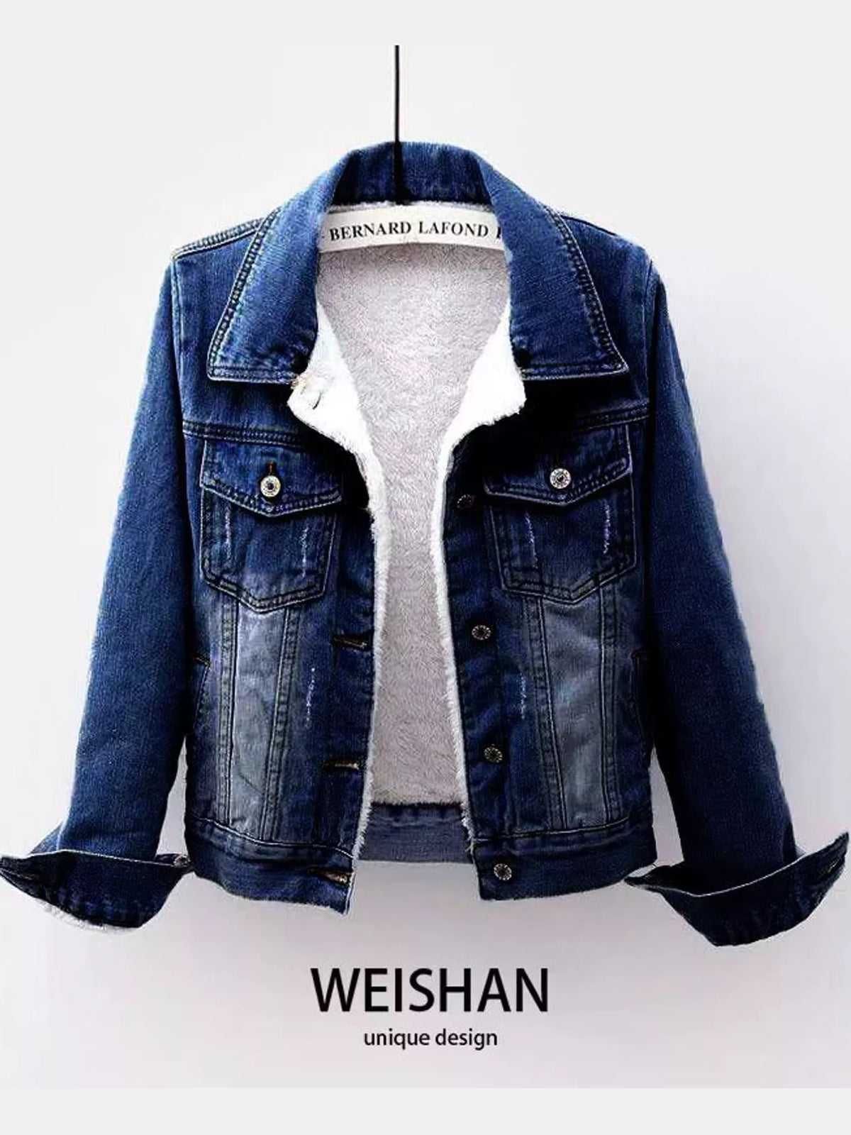 Sherpa-Lined Distressed Denim Jacket