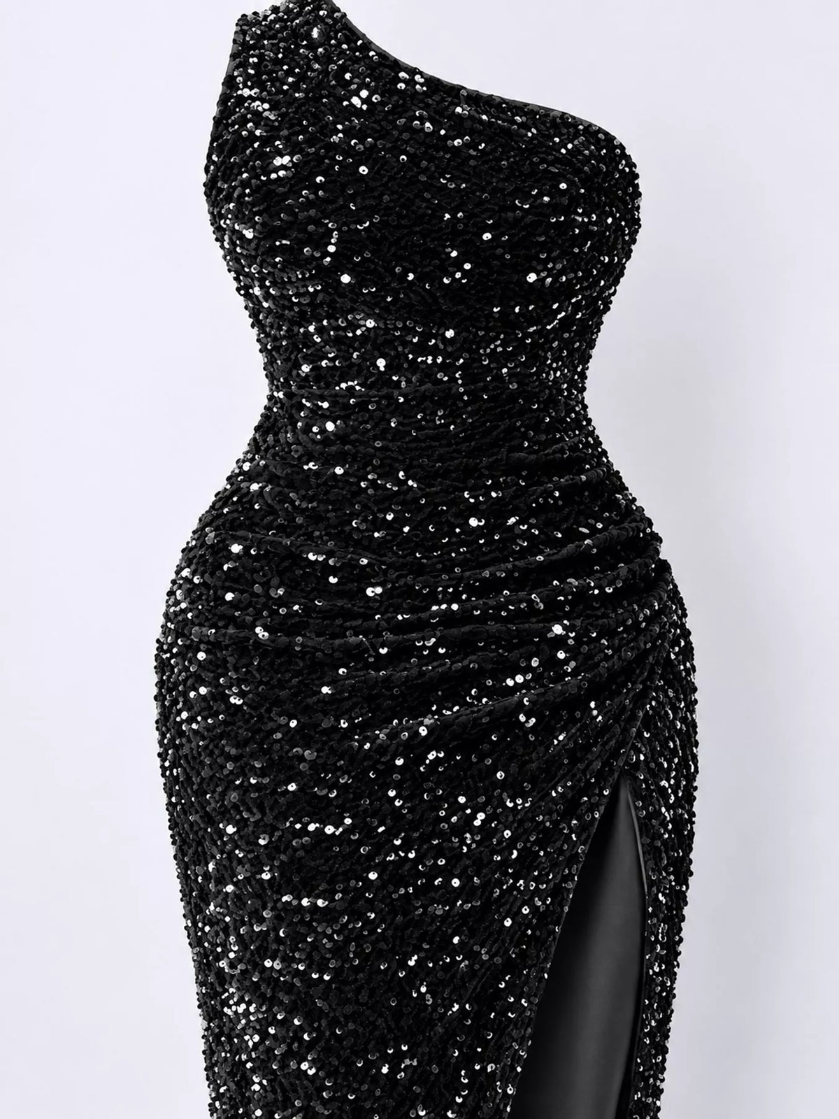 One-Shoulder Sequin High-Slit Evening Dress