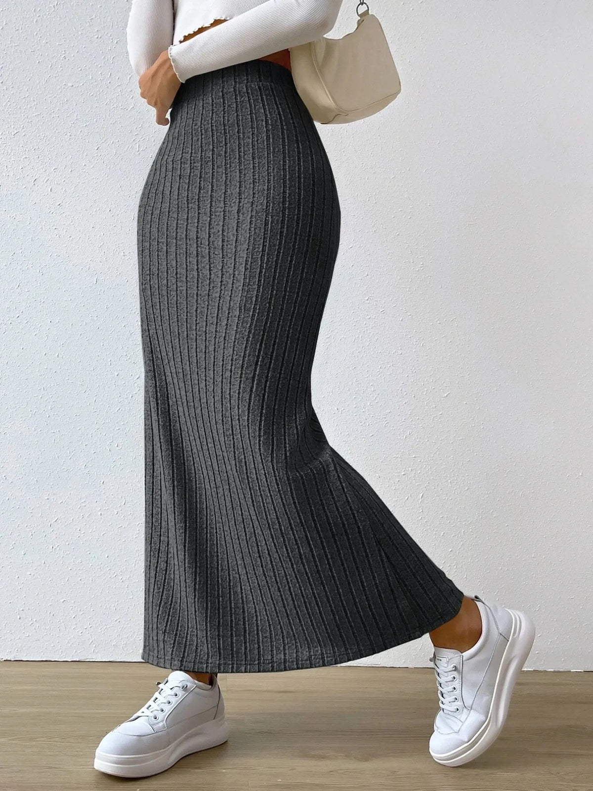 High-Waisted Ribbed Knit Maxi Skirt