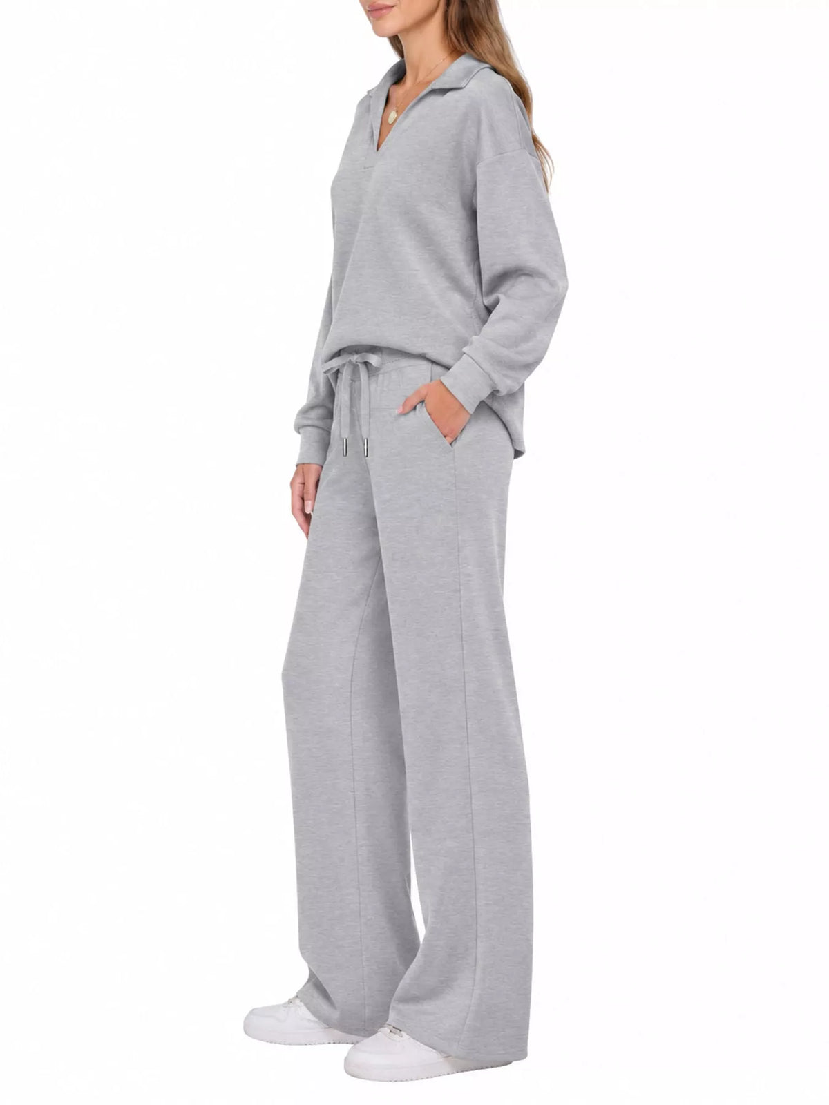 Dropped Shoulder Top and Drawstring Pant Set
