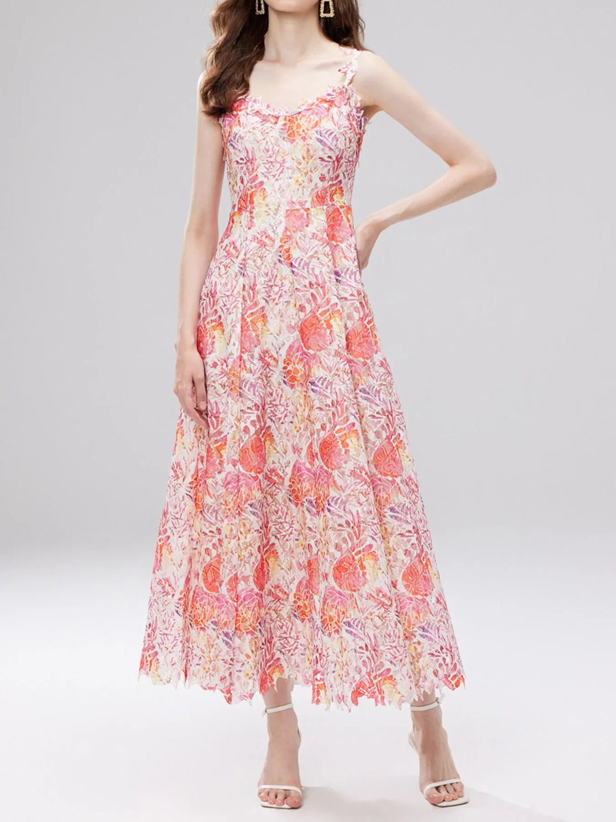 Floral Lace V-Neck Midi Dress