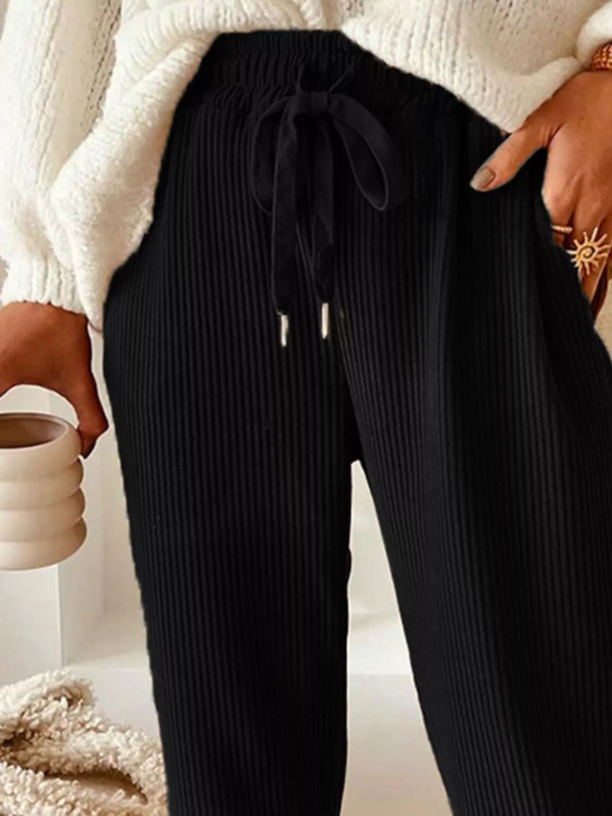 Corduroy Drawstring Waist Pants