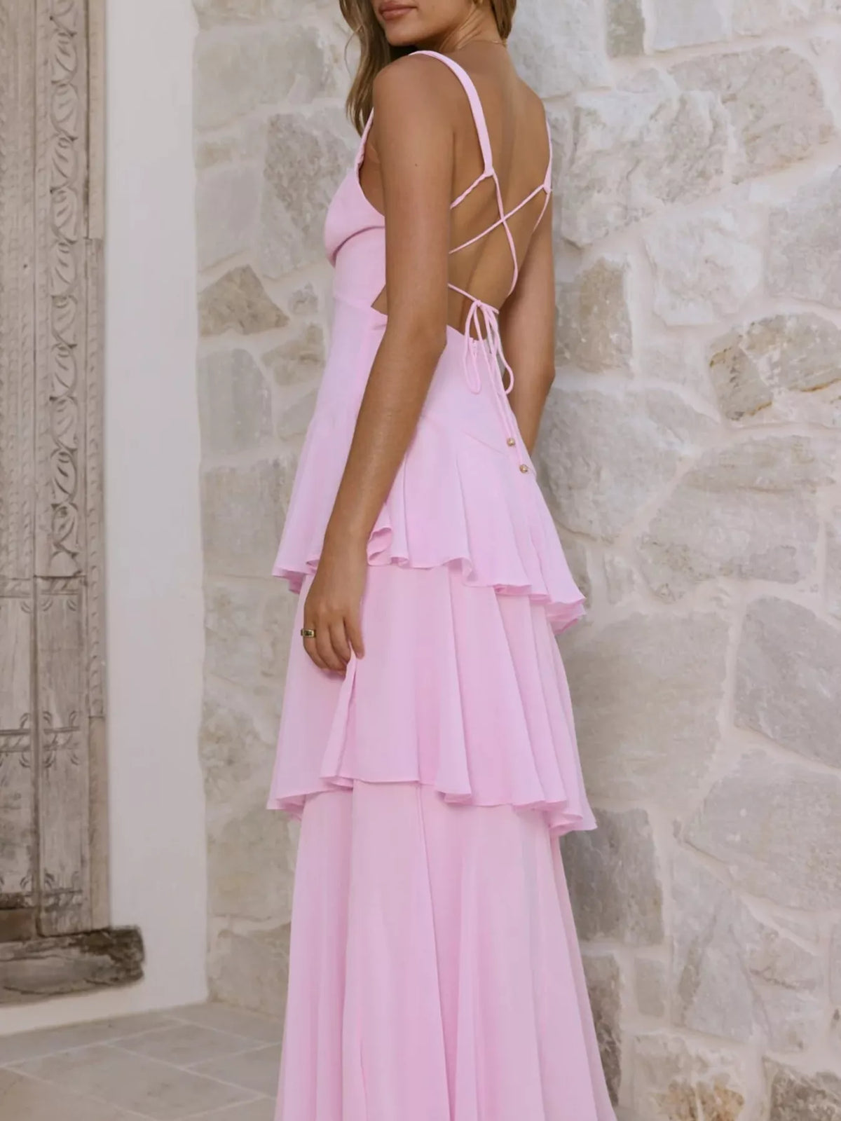 Ruffled Layered Backless Maxi Dress